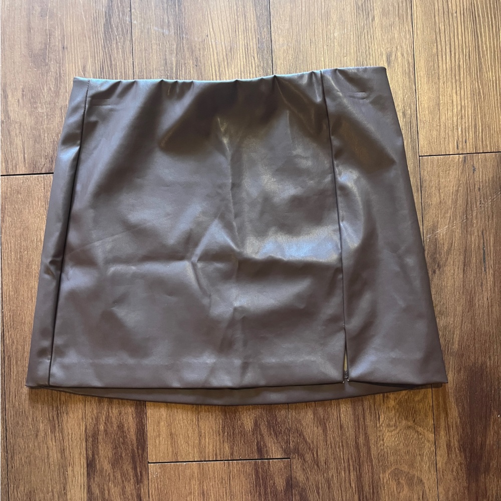 H&M Brown leather skirt brown leather mini skirt